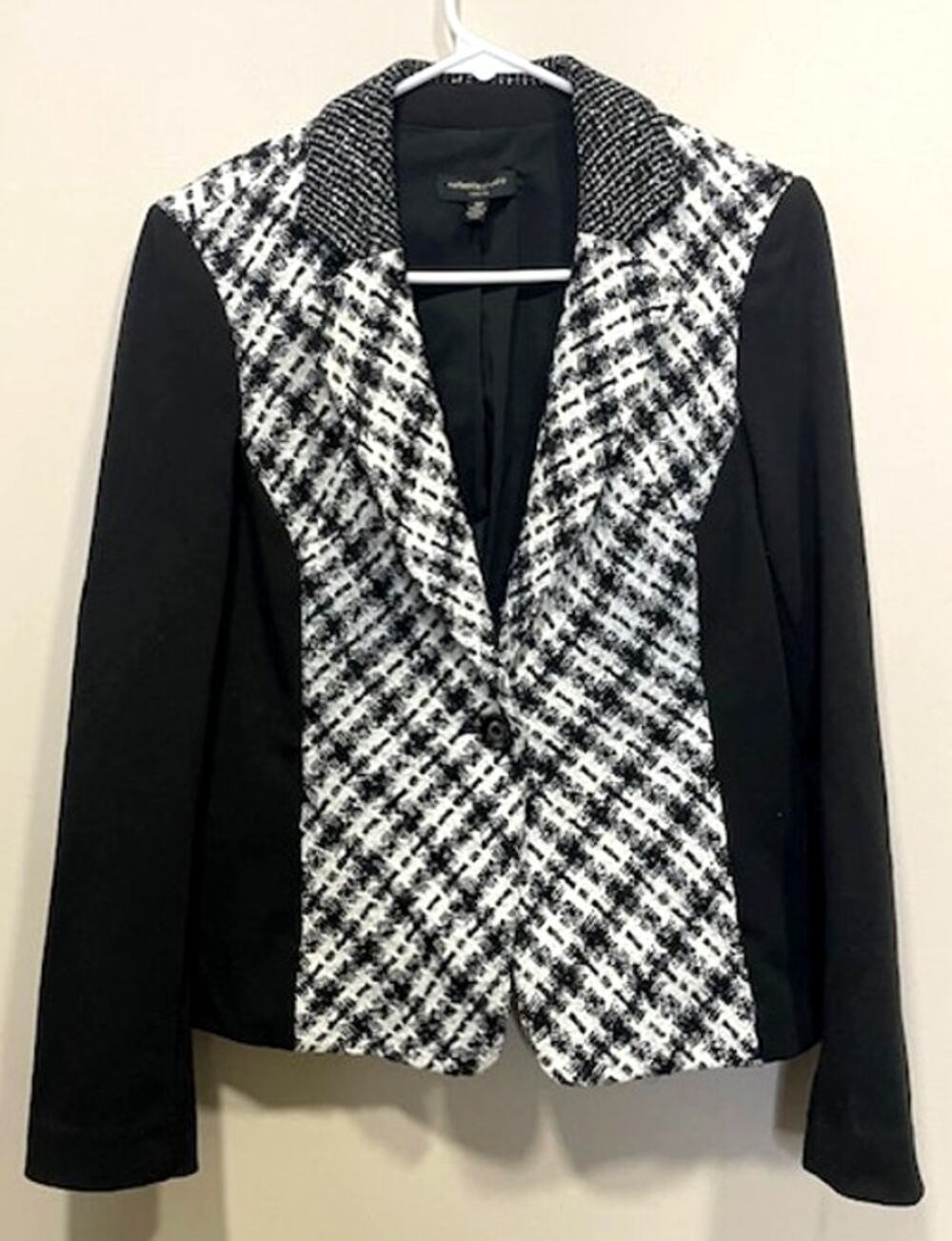 Rafealla Studio Black White Winter Blazer Sparkle Single Button Women's Sz 8P